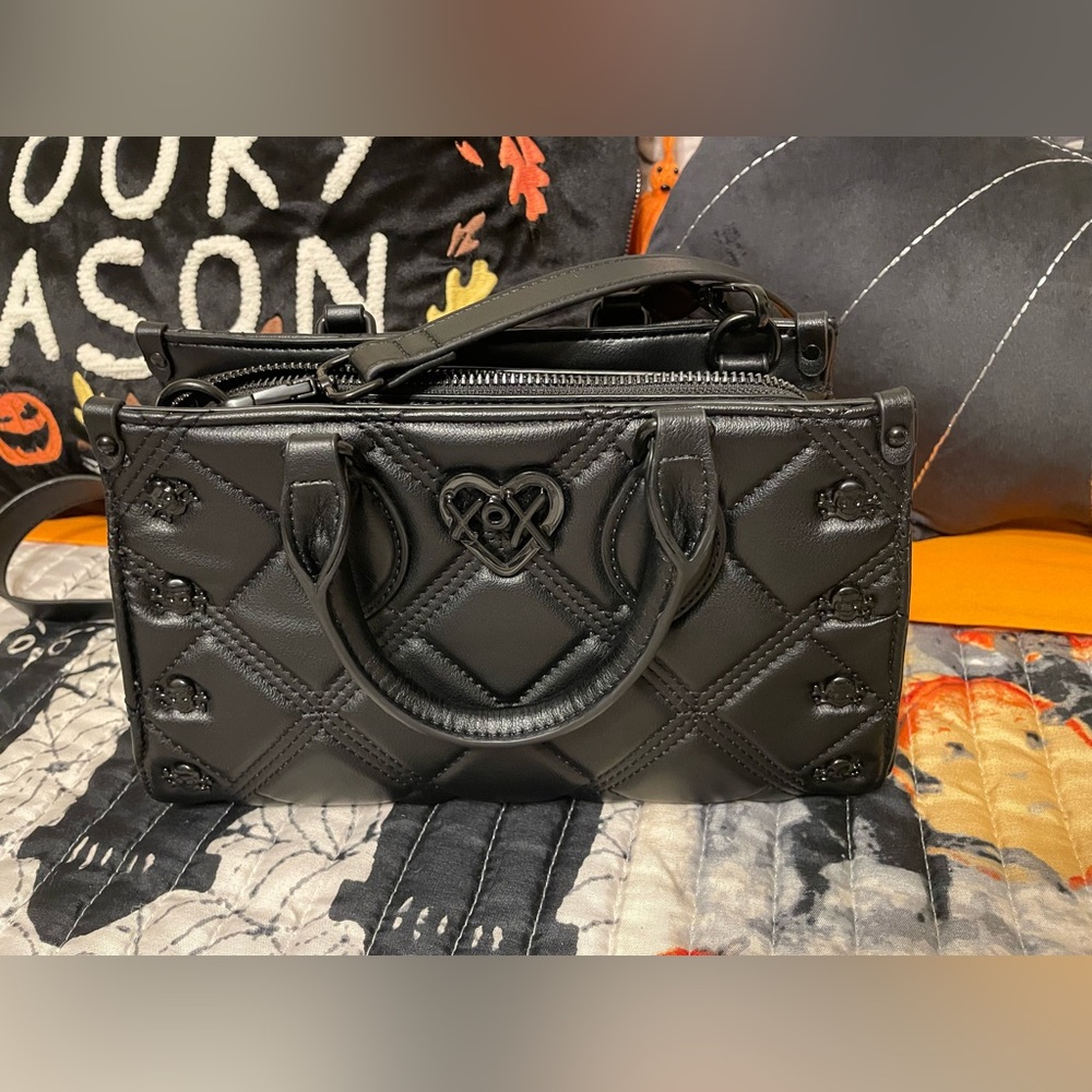 Betsey Johnson Black Quilted Bag with Heart Accent